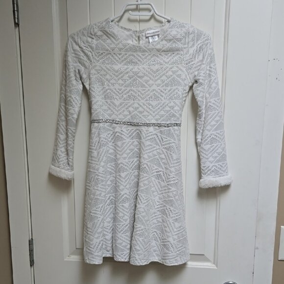 Sweet Heart Rose Elegant White Silver Sparkly Lace Kids Dress Size 10 - Picture 1 of 8